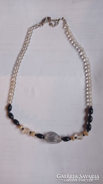Vintage Murano style glass jewelry, necklace with black, white and iridescent pearls