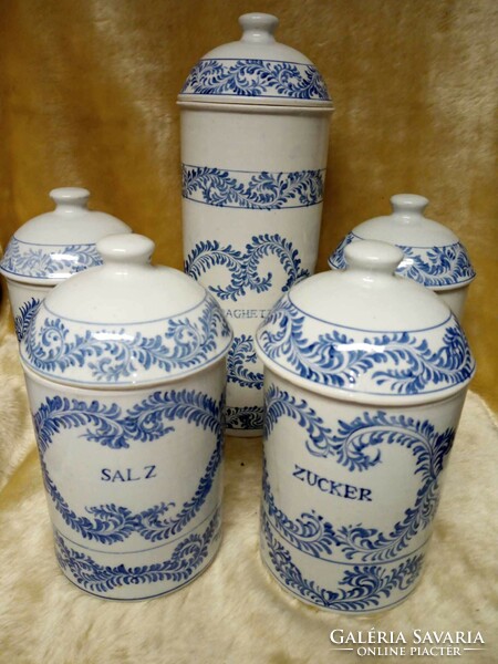 5 részes kék porcelán régi fűszertartó készlet