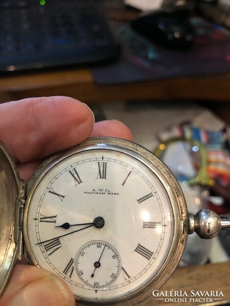 A.W. Co. Waltham Argentine silver antique pocket watch, working, with key