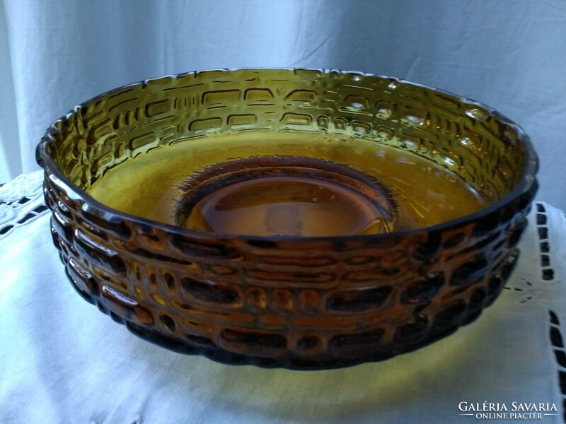 Amber colored glass fruit bowl