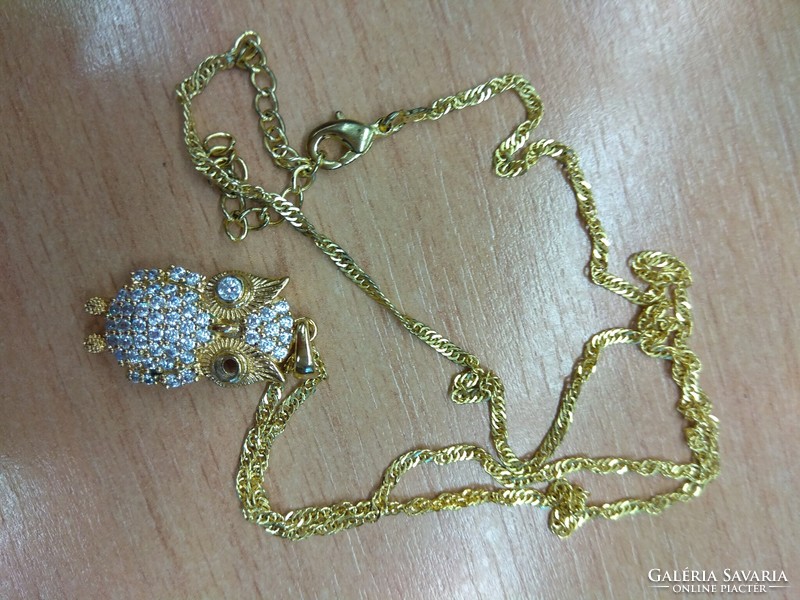 Silver, gold-plated necklace with owl pendant