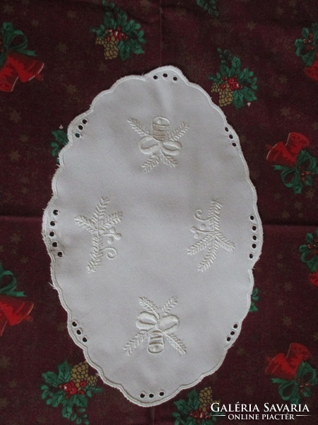 Small embroidered tablecloth with bells, needlework, Christmas