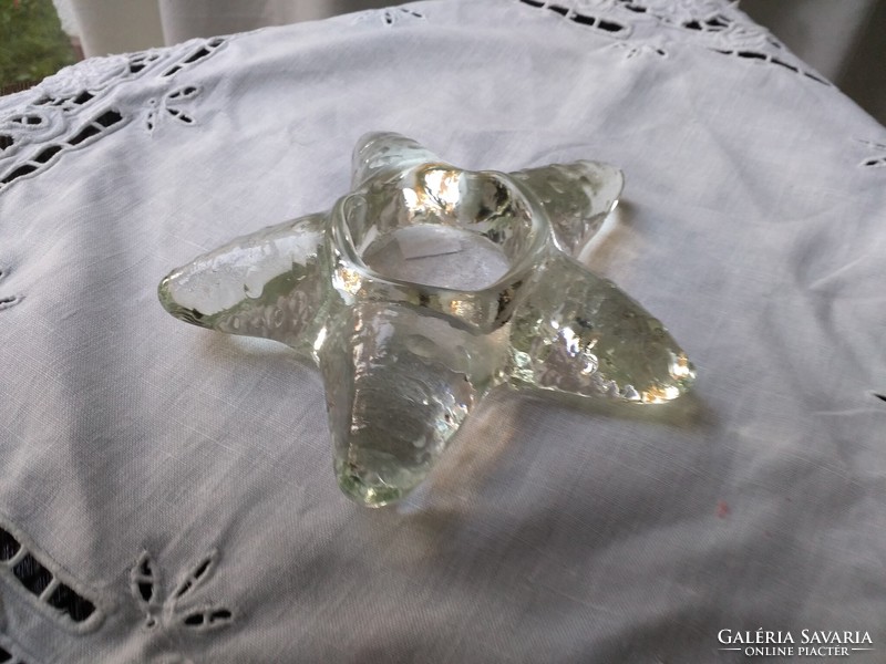 A rare star-shaped Scandinavian ice glass candle holder