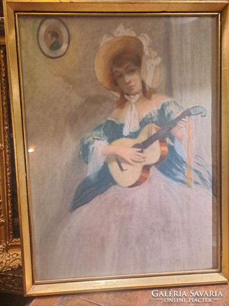 Károly Brettschneider (1880-1940): girl with a guitar