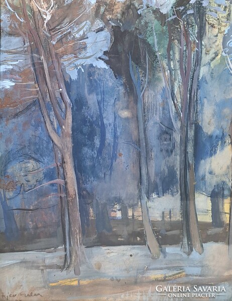 Fejér Csaba: Fák (képcsarnokos festmény keretben) hódmezővásárhelyi festő