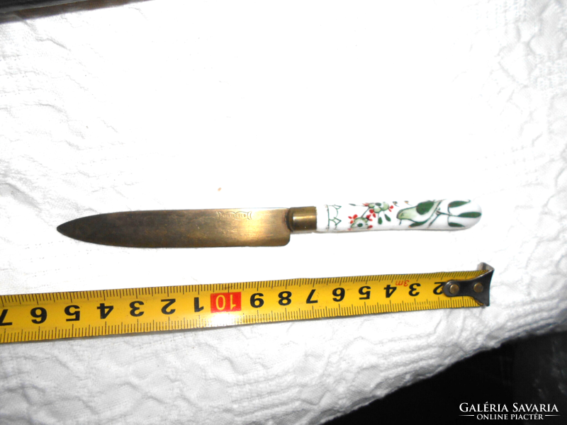 Antik 12 db-os  porcelán nyelű kés- villa készlet eredeti dobozában