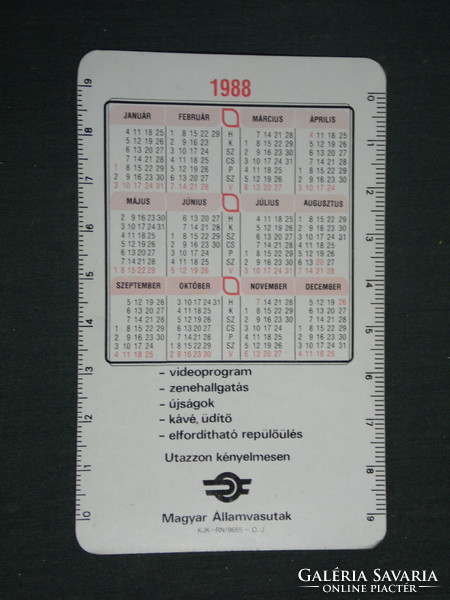 Kártyanaptár, MÁV vasút, utazás, Komfort kocsi, 1988 ,   (2)