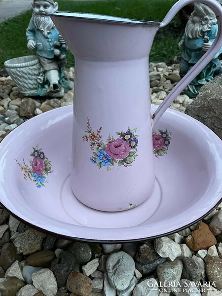 Enamel floral bathroom set bowl jug