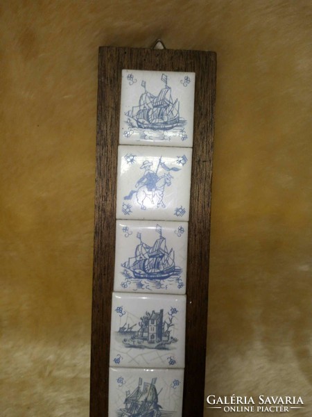 Delfti csempe, Kék porcelán falikép, mozaik 31,5 x 6,5 cm, gyűjtői darab