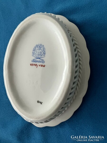 Herend viktória (vbo) patterned oval openwork bowl, basket -14cm
