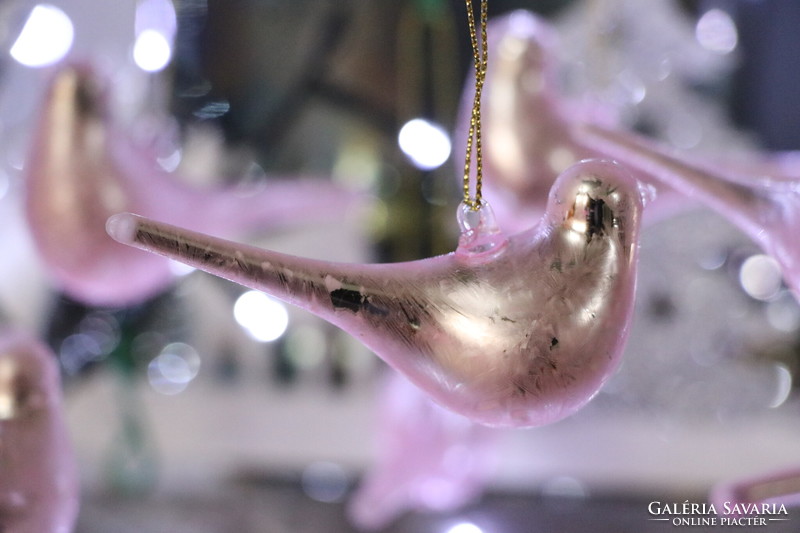 6 Pieces of pink glass bird Christmas tree decoration iv.