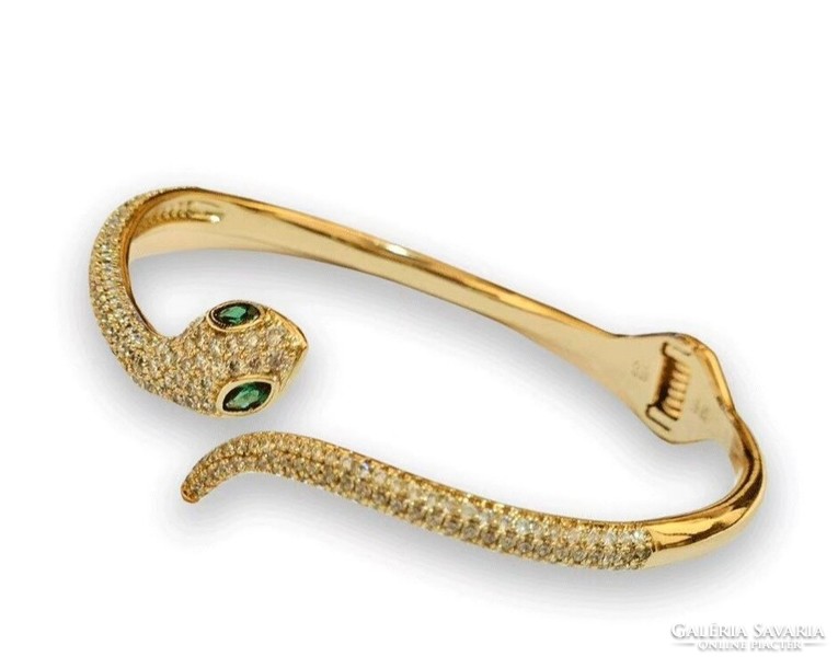Snake shape open ring bracelet with zircons