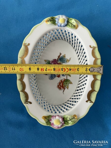 Herend viktória (vbo) patterned oval openwork bowl, basket -14cm
