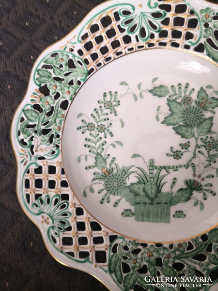 Herendi, zöld Indiai kosár mintás, csodaszép tányér, jubileumi jelzéssel
