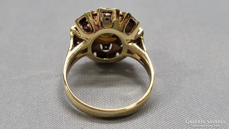 14 K arany gyűrű igazgyönggyel és rubinokkal