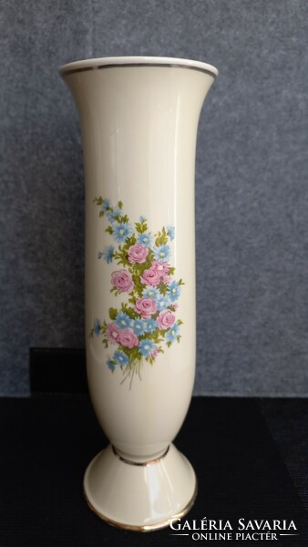 Antique Zsolnay porcelain vase 27 cm, butter color, rare painting, marked