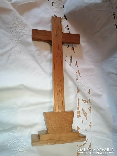 For home altar, old wooden cross, with copper body 35 cm!