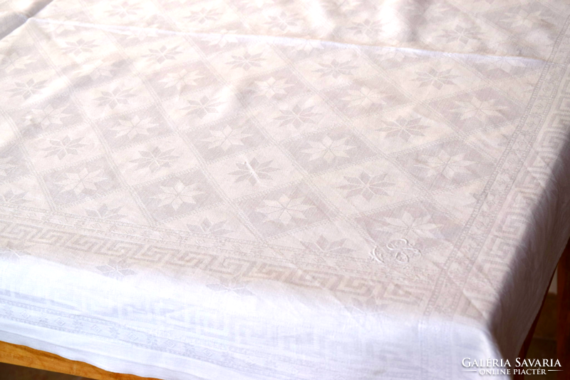 Art deco old damask tablecloth tablecloth tablecloth star pattern cs monogram 153 x 106