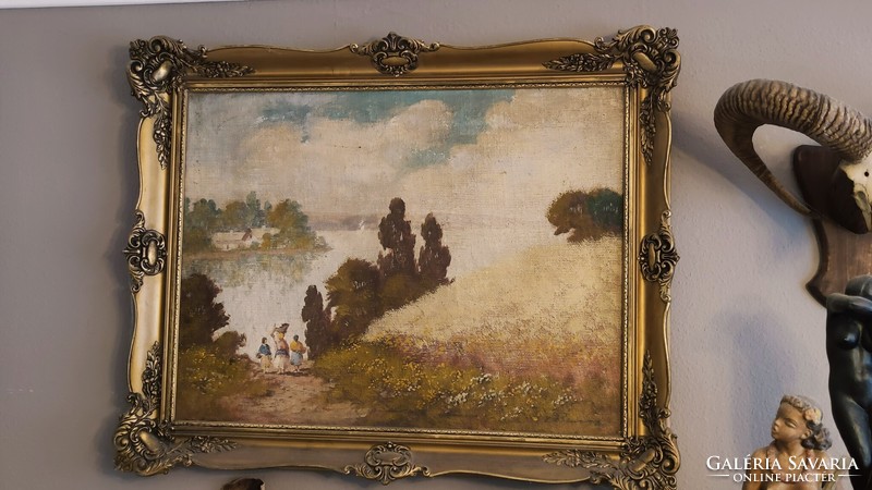 Very old oil-on-canvas painting from around the turn of the century with signature, size 95*77 cm