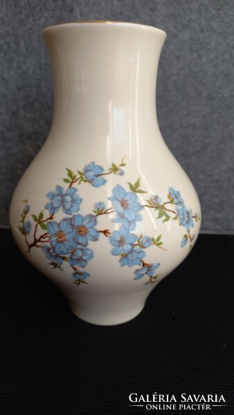 Antik Zsolnay Jubíleumi pecsétes porcelán váza, kézi festésű, kék barackvirágos