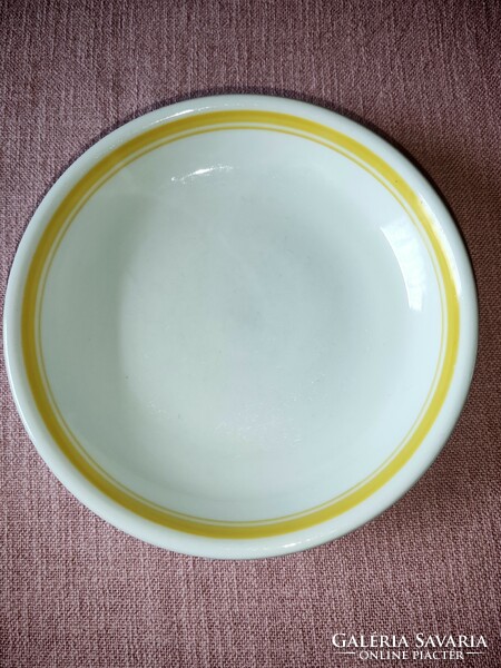 Ritka Zsolnay porcelán sárga csíkos főzelékes, kocsonyás tányér