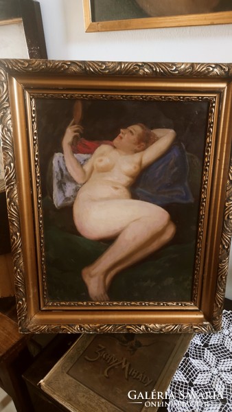 Csermely János olaj - farostlemez akt festménye 61*50 cm méretben