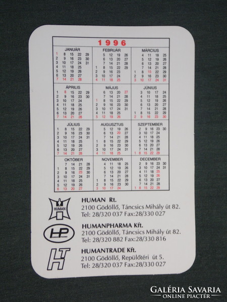 Card calendar, humanpharma kft., Gödöllő, vitamins, 1996, (2)
