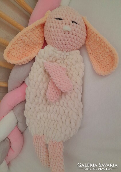 Hand crocheted sleeping plush bunny.
