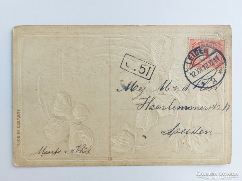 Régi képeslap 1912 dombornyomott levelezőlap lóhere