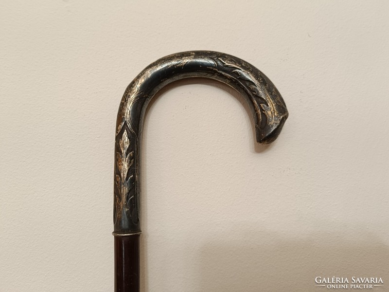 Antique walking stick 800s German silver handle cane walking stick film theater costume prop damaged 360 7924