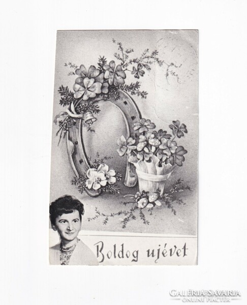 B:06 New Year - Búék postcard 1963 black and white lady