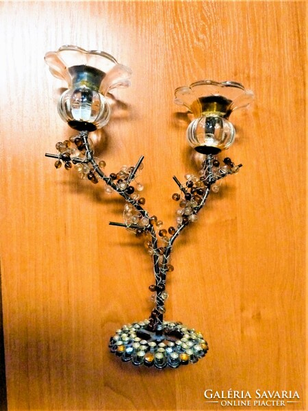 2 Agu metal candle holder inlaid with pearls