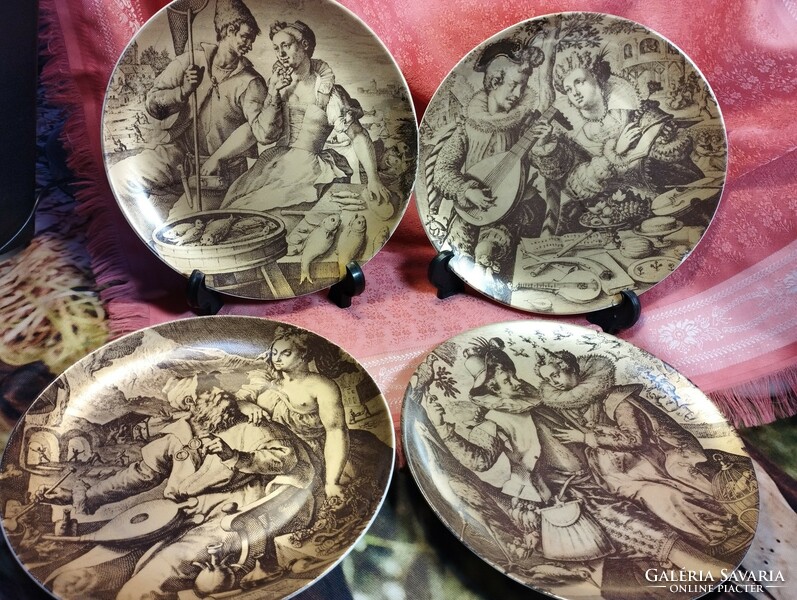 Golden porcelain royal tettau Bavarian decorative plate series, 3+1 pcs.