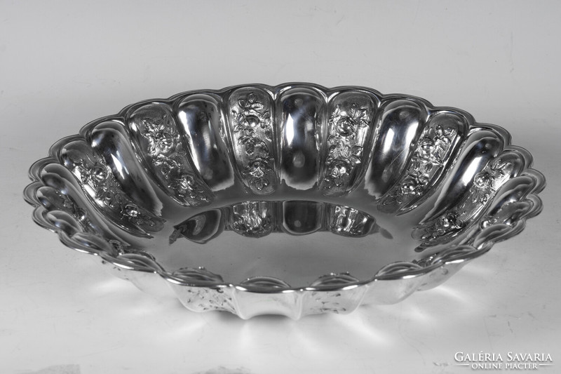 Silver large round bowl with rose of Vienna decor