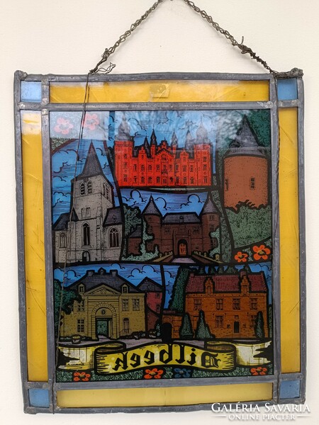 Antique stained glass window lead glass with burned sticker 585 8170