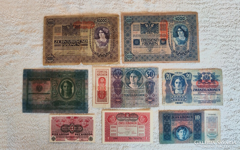 Omm crown series (1902-1918) – 1, 2, 10, 20, 50, 100, 1000, 10000 (ef-g) | 8 banknotes