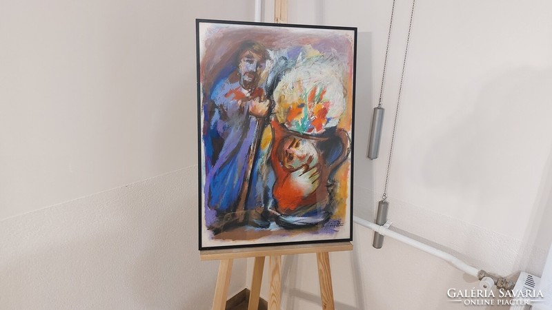 Győri István szürreális festménye 51x72 cm kerettel