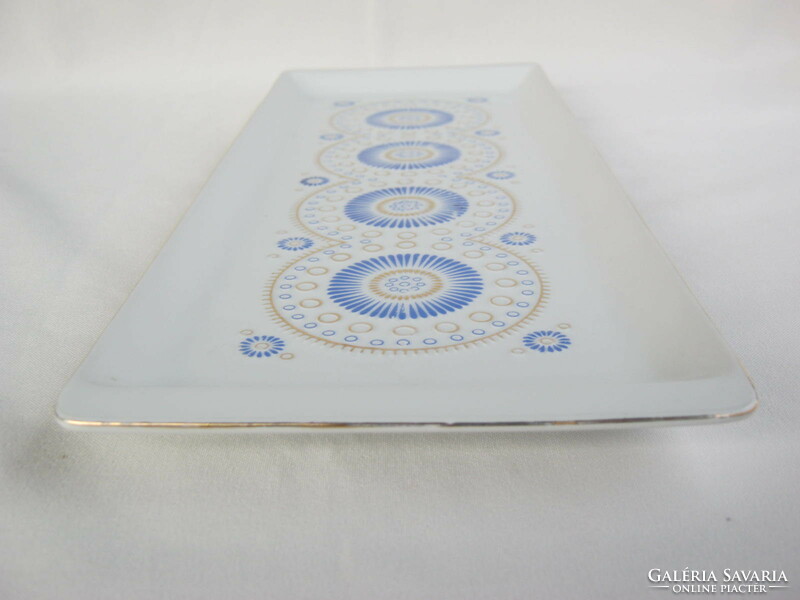 Hollóházi porcelán kék retro mintás tál tálca 36 cm