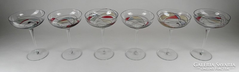 1P142 Joan Miro mintás talpas fújt üveg pezsgős koktélos pohár készlet 6 darab
