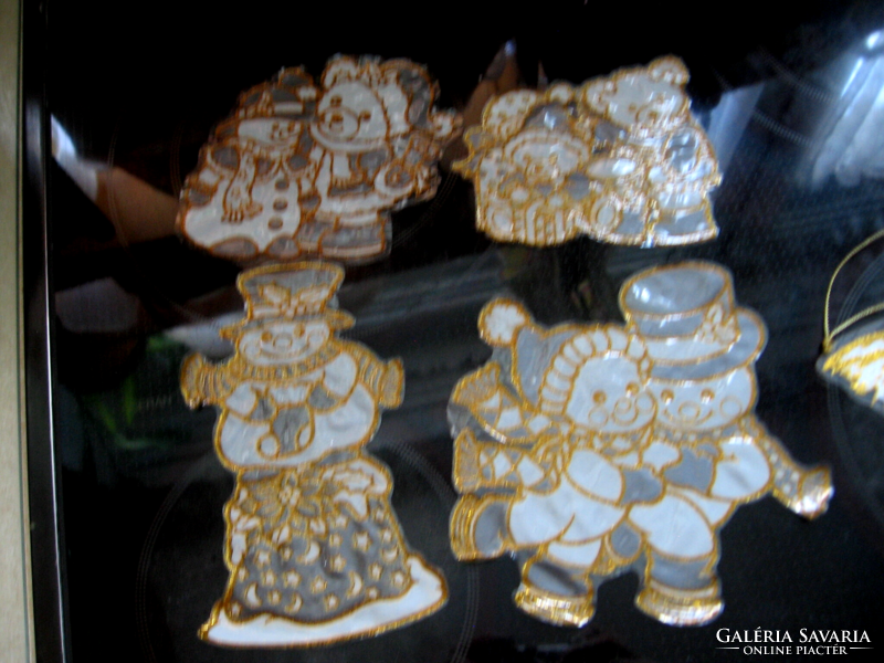Christmas gold contour sticker decoration 4 pcs in one, snowmen, bears