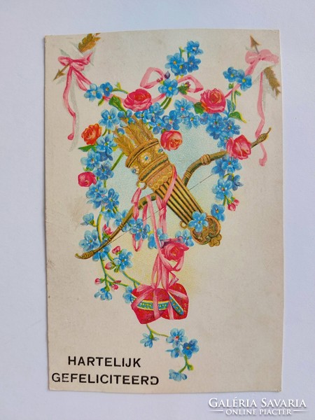 Régi képeslap 1919 dombornyomott levelezőlap rózsa nefelejcs