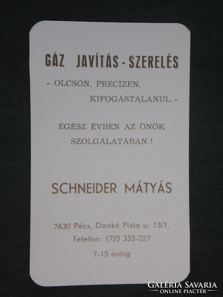 Kártyanaptár, Schneider Mátyás gáz szerelő, Pécs,1997,   (2)