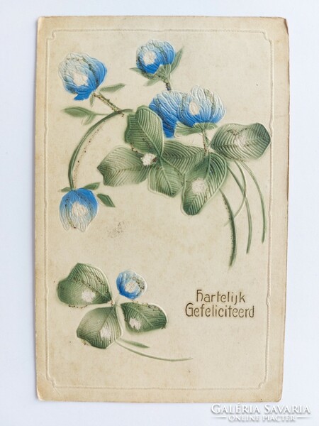 Old postcard 1912 embossed postcard clover