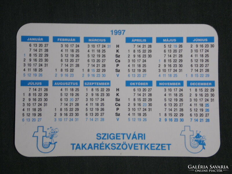 Card calendar, szigetvár savings association, paper money, bank card, 1997, (2)