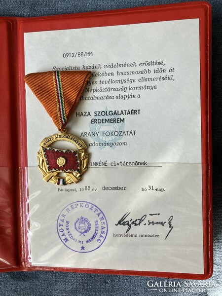 Medal of Merit for Service to the Homeland with a document donating it