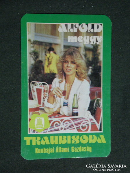 Kártyanaptár,Alföldi Meggy Traubisoda üdítő ital,Kunbajai gazdaság,erotikus női modell, 1983,   (3)