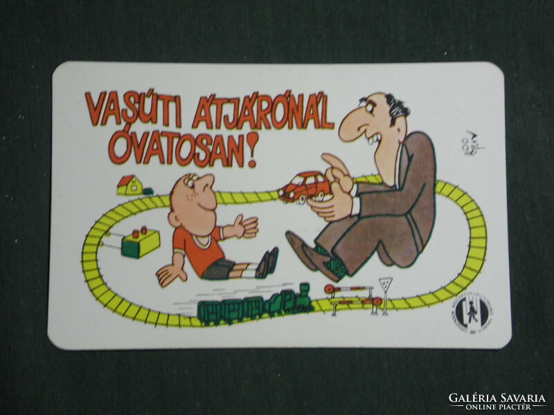 Card calendar, traffic safety council, graphic artist, humorous, small railway, 1983, (3)