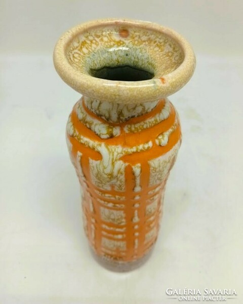23.5 cm retro vase, yellow, Hungarian applied art ceramics