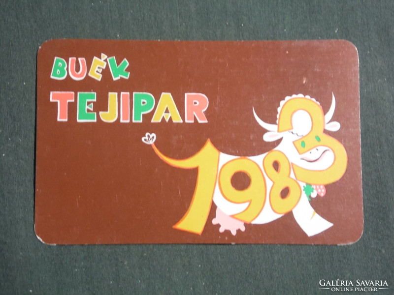 Kártyanaptár, Tejipari vállalatok,grafikai rajzos,tehén,1983,   (3)