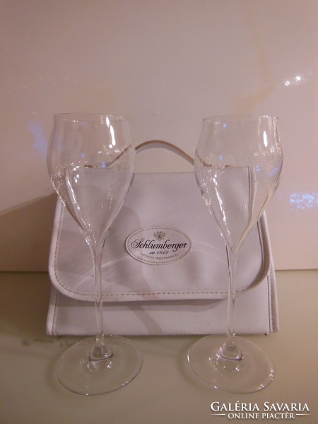Bag + 2 glasses - leather - schlumberger - 26 x 23 x 17 cm - Austrian - quality - flawless